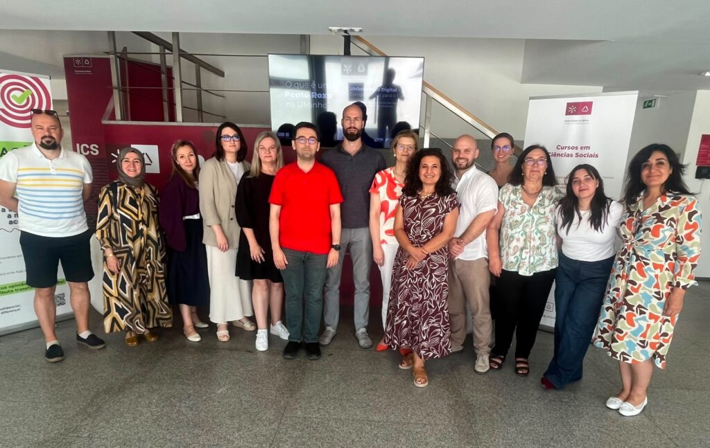 Group photo taken on the transnational partner meeting in Braga, Portugal, including representatives from all partner institutions.